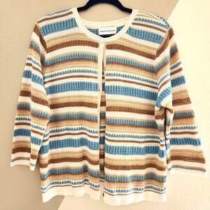 Alfred Dunner open weave 3/4 striped cardigan L